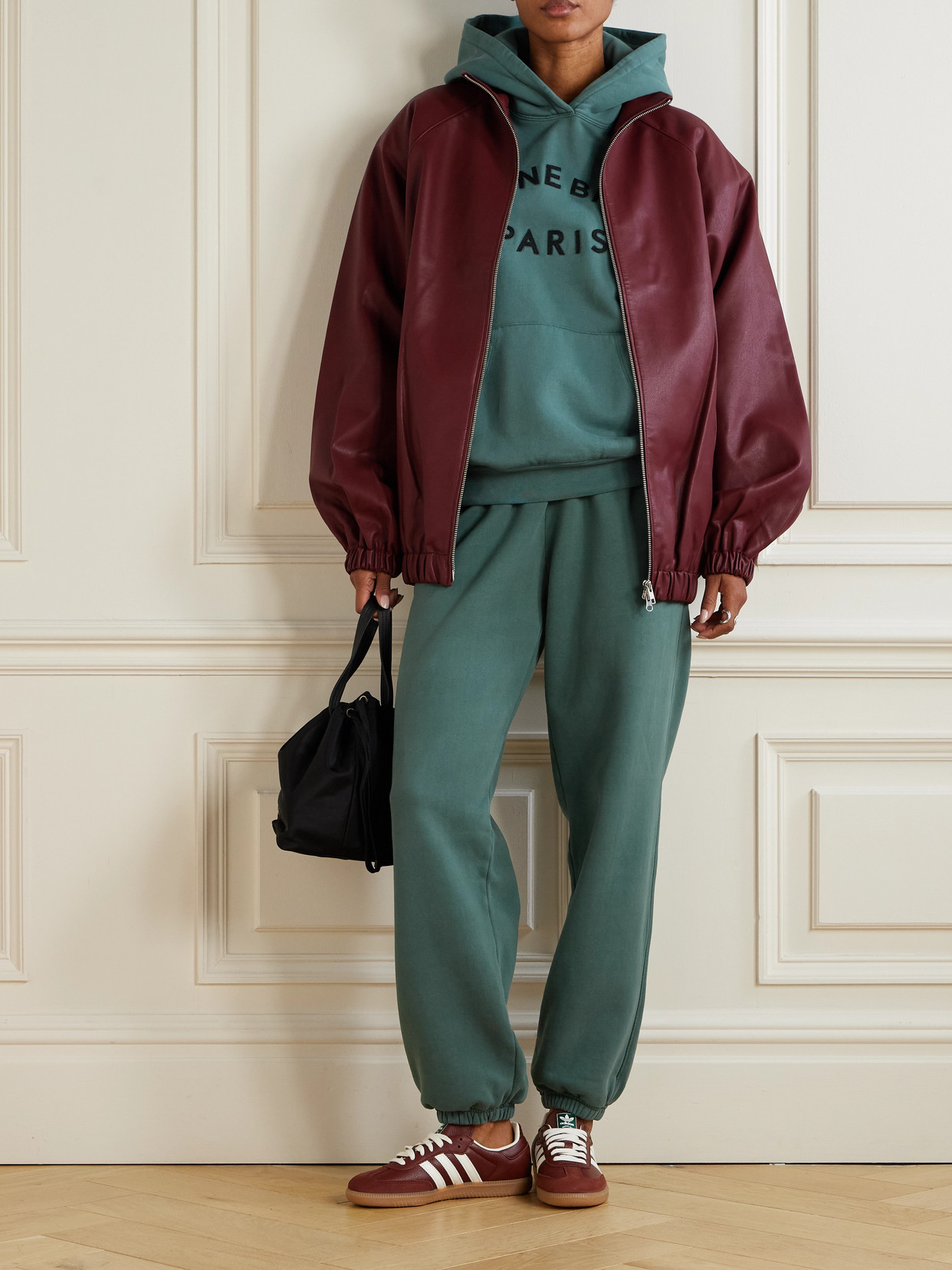 Anine Bing Karter Cotton-fleece Tapered Track Pants In Green