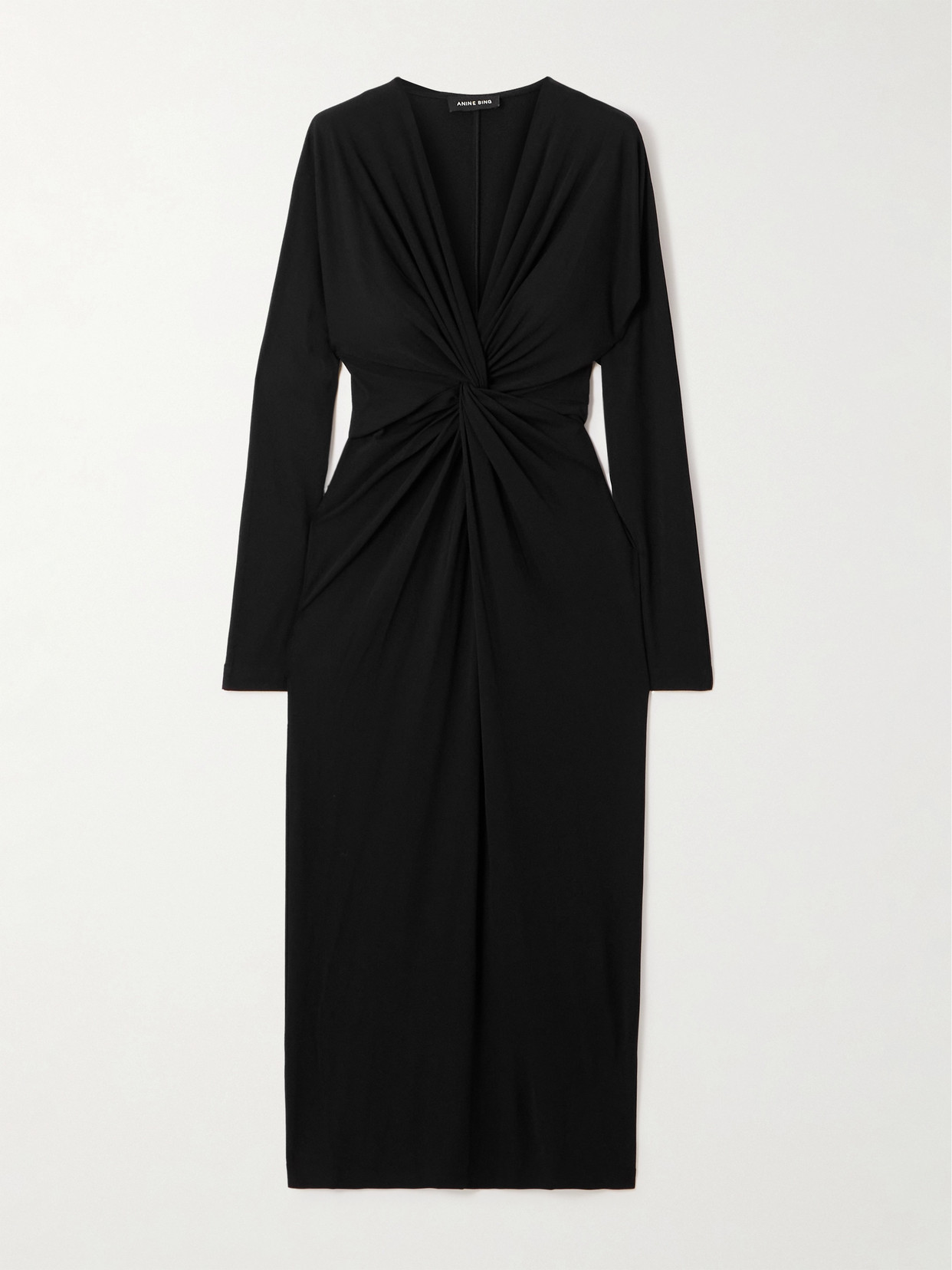 Anine Bing Mathilde Twist-front Jersey Midi Dress In Black