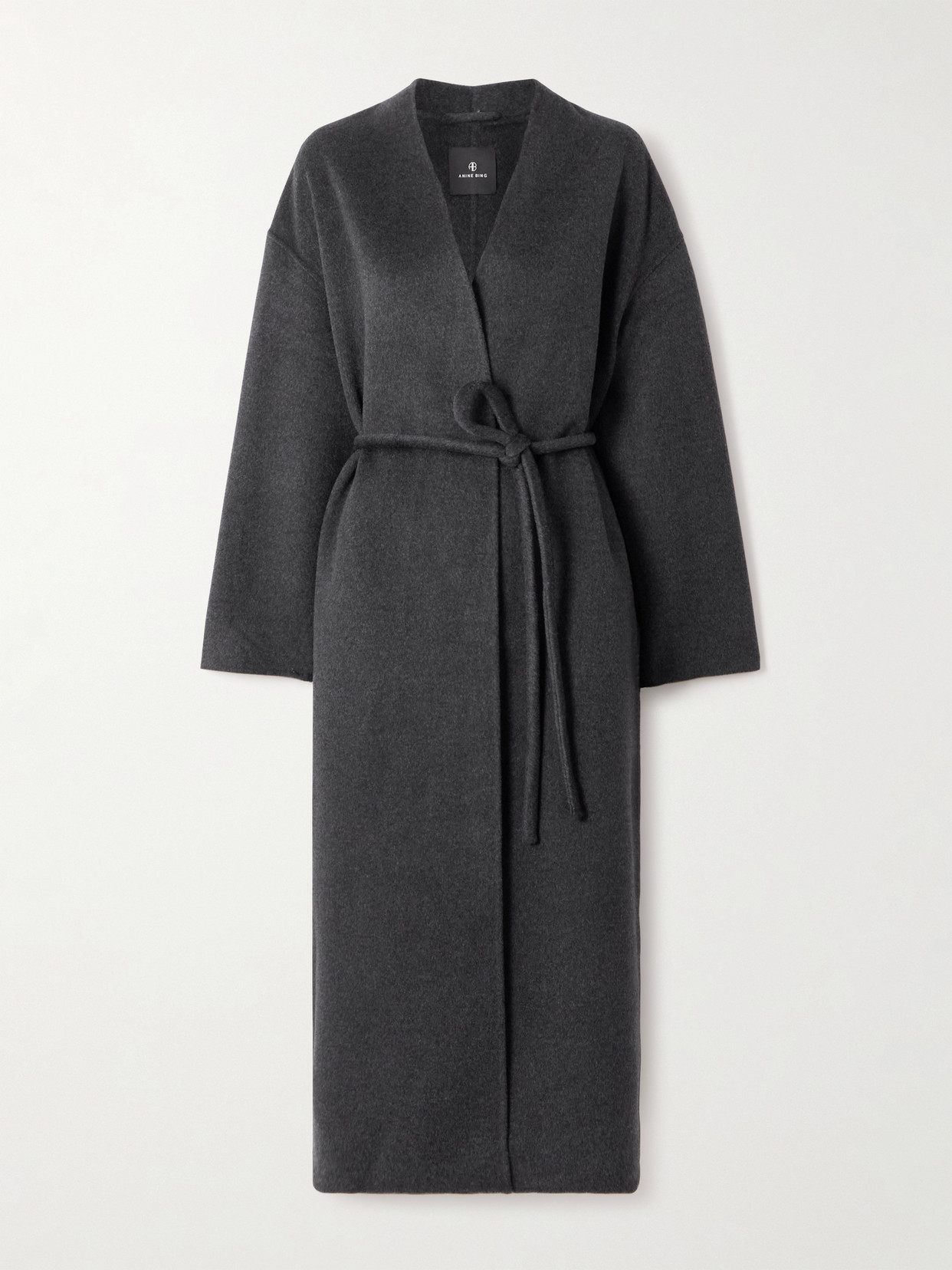 Anine Bing Hunter Belted Wool And Cashmere-blend Coat In Black