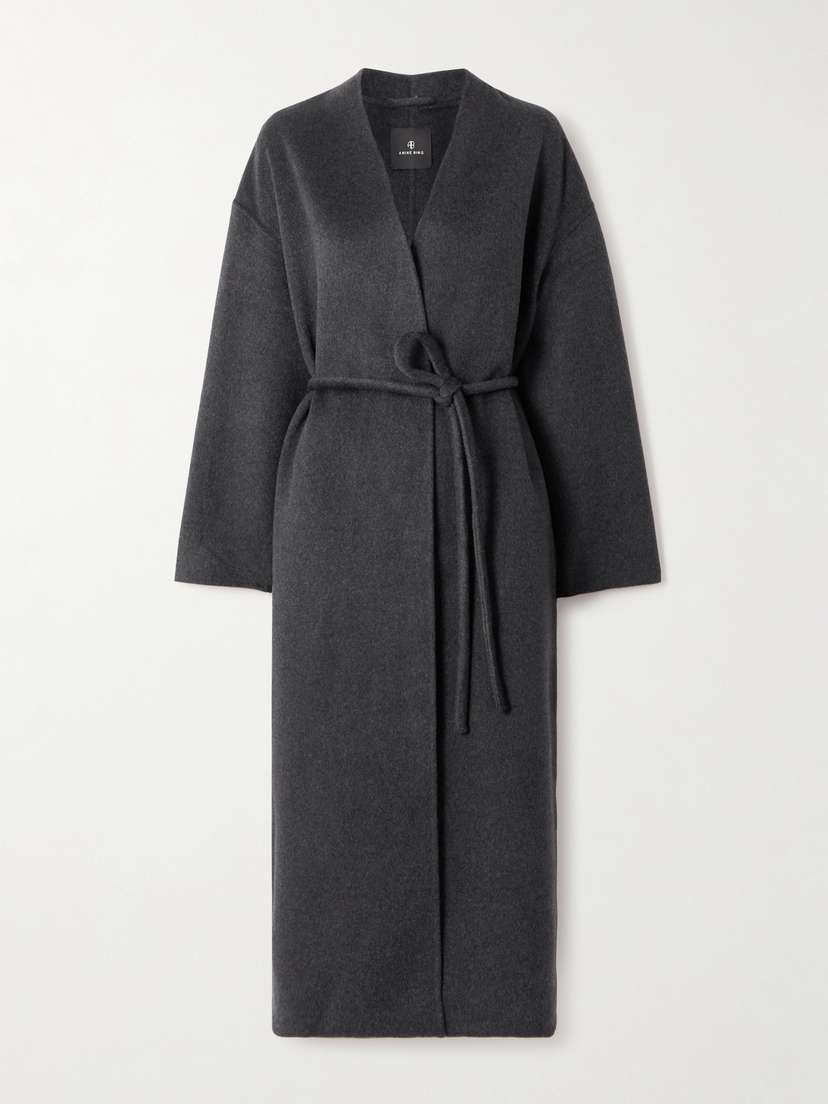 Anine Bing Hunter Belted Wool And Cashmere-blend Coat