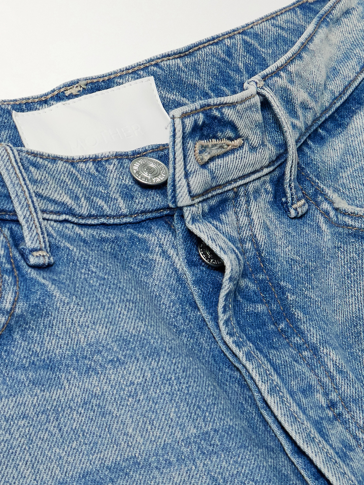 Mother The Pipe Dream Button Sneak Fray Distressed High-rise Wide-leg Jeans In Blue