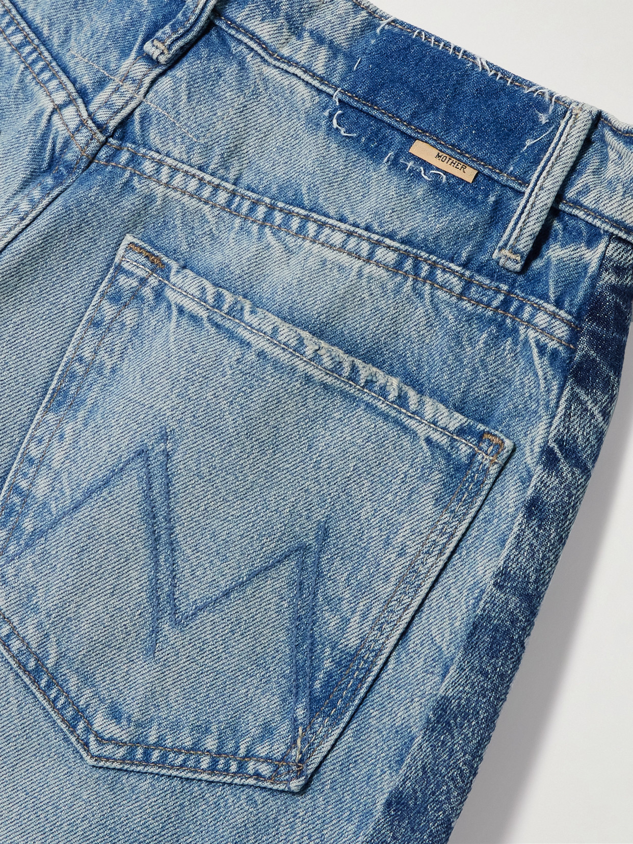 Mother The Pipe Dream Button Sneak Fray Distressed High-rise Wide-leg Jeans In Blue