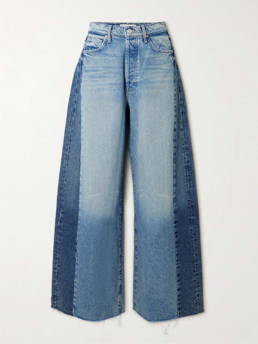 Mother The Pipe Dream Button Sneak Fray Distressed High-rise Wide-leg Jeans