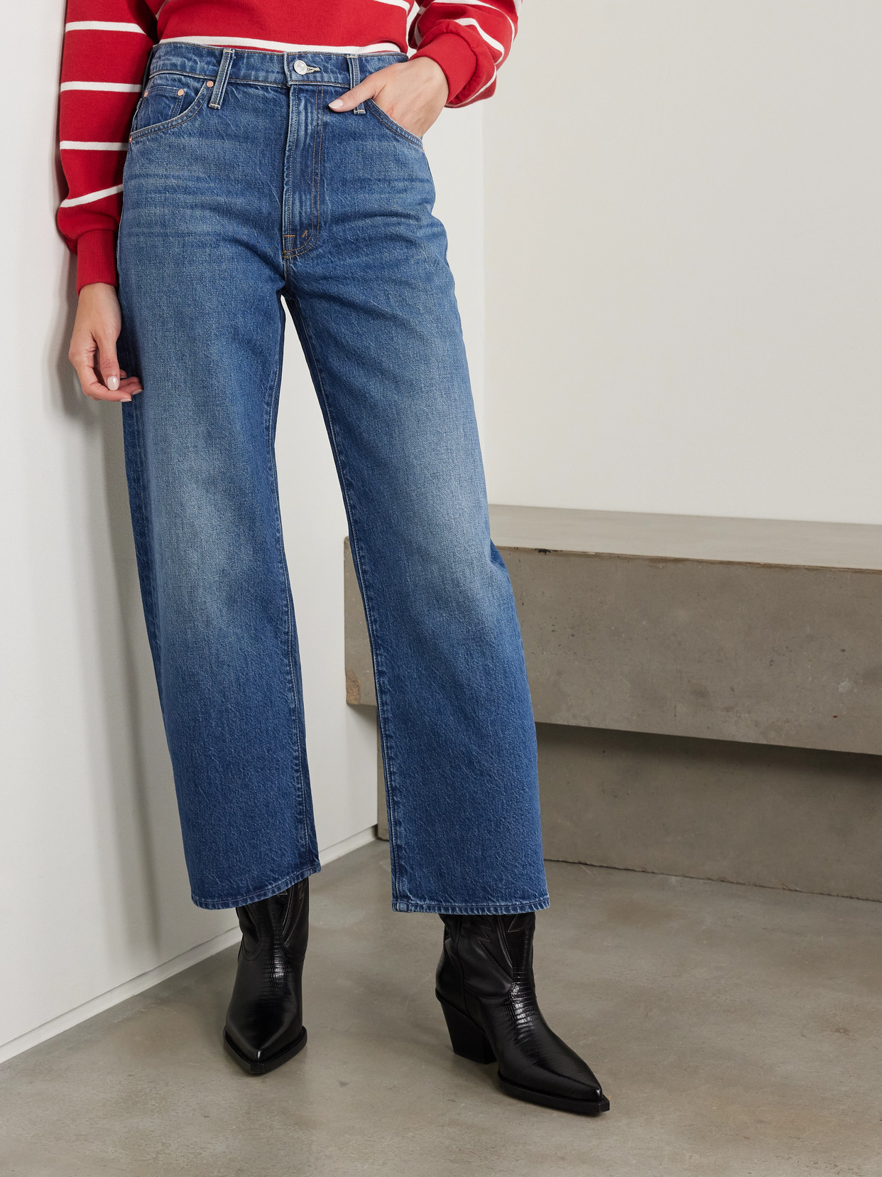 Mother The Half Pipe Flood High Waist Ankle Wide Leg Jeans In Blue