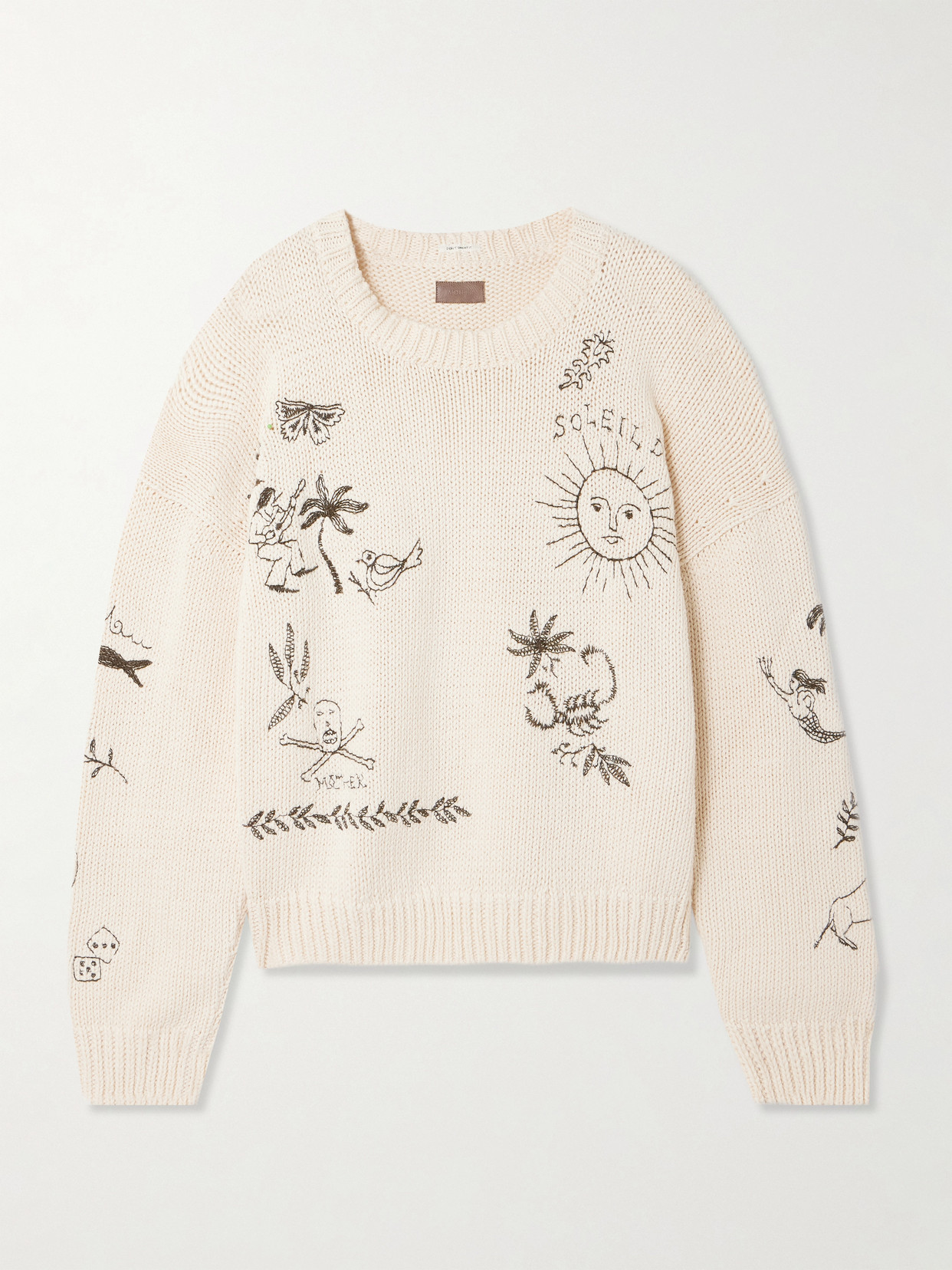 Mother The Jumper Embroidered Cotton Sweater In Beige