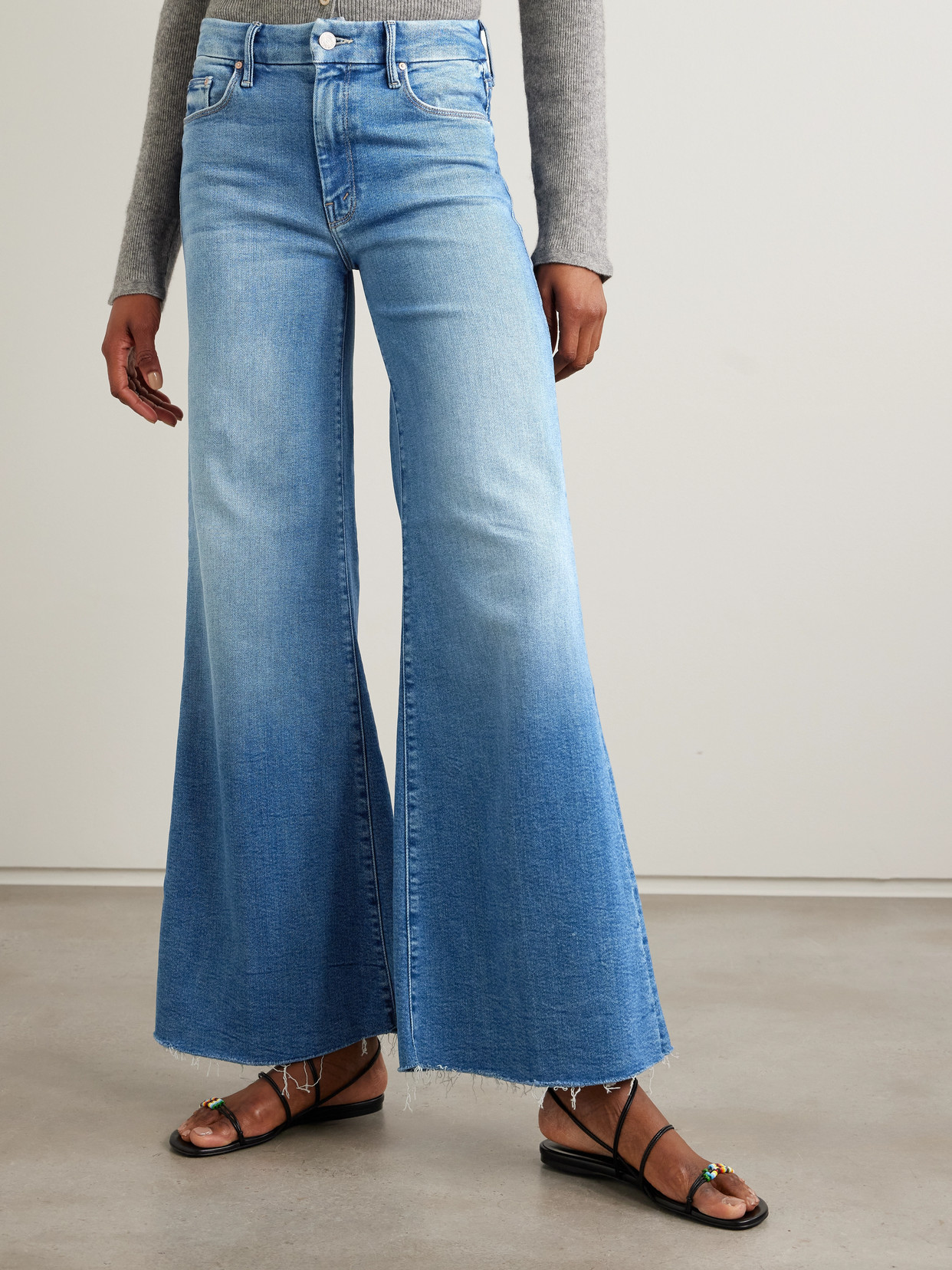 Mother The Hustler Roller Ankle Wide Leg Jeans In Blue
