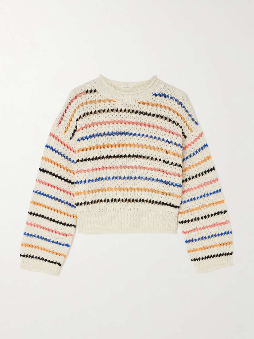 Mother The Bell Sleeve Striped Open-knit Cotton Sweater