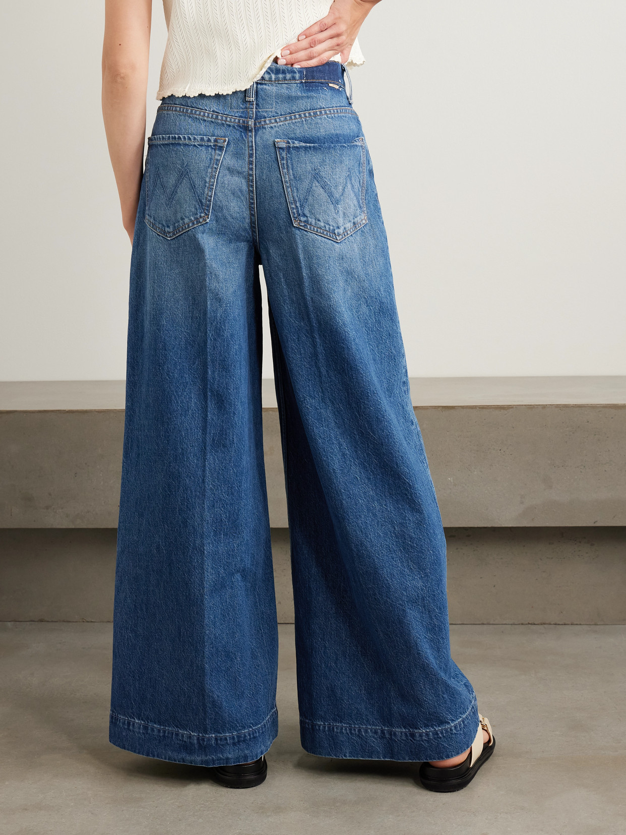 Shop Mother The Headliner Sneak High-rise Wide-leg Jeans