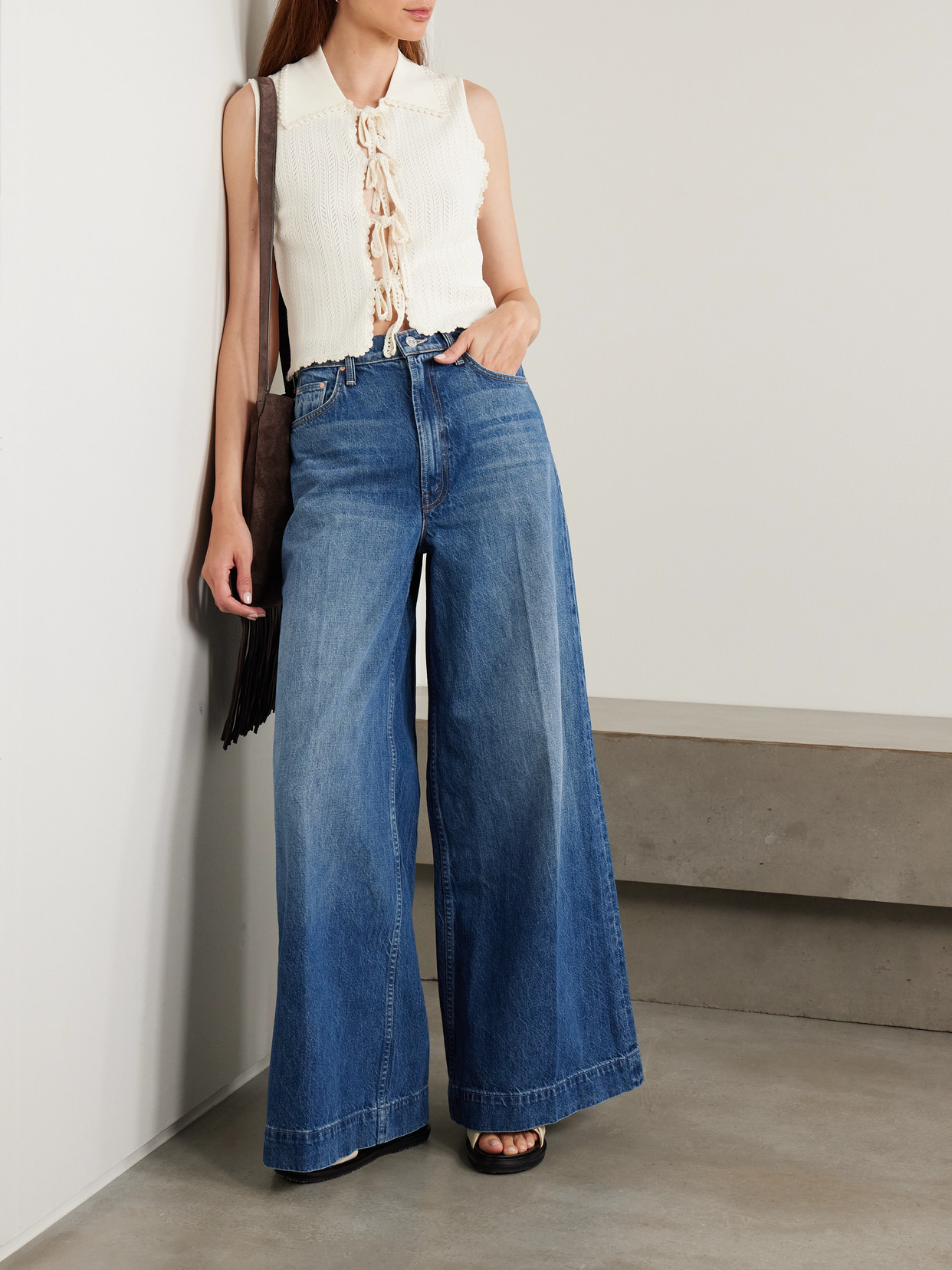 Shop Mother The Headliner Sneak High-rise Wide-leg Jeans