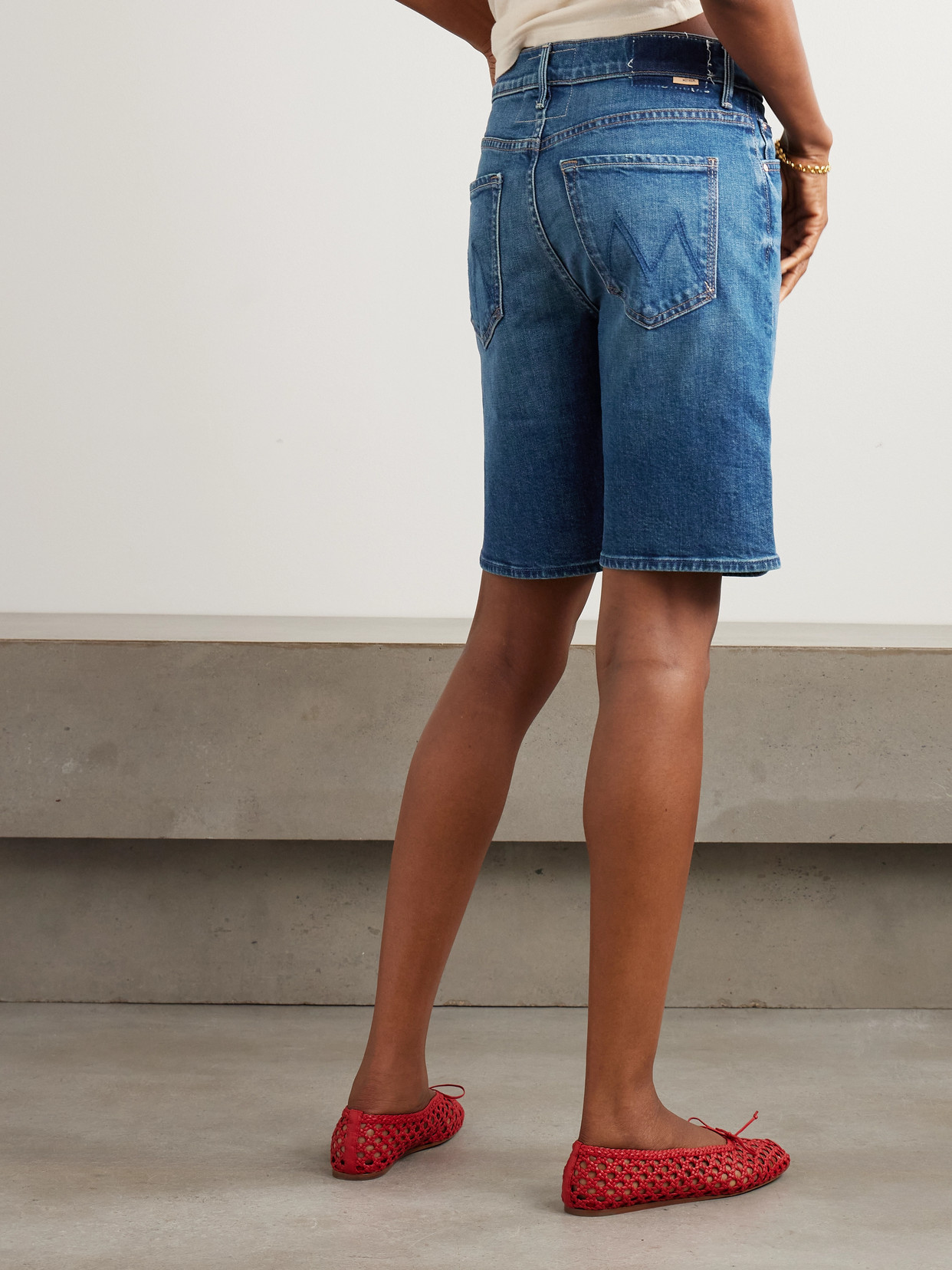Mother The Undercover Bermuda Distressed Denim Shorts In Blue