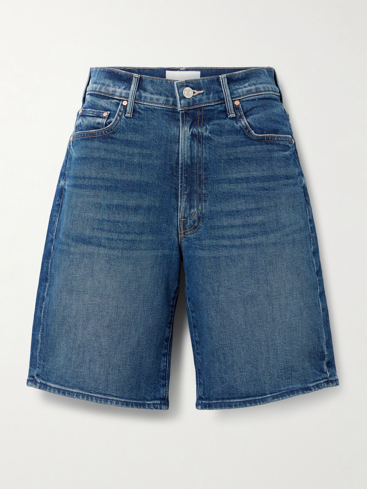 Mother The Undercover Bermuda Distressed Denim Shorts In Blue