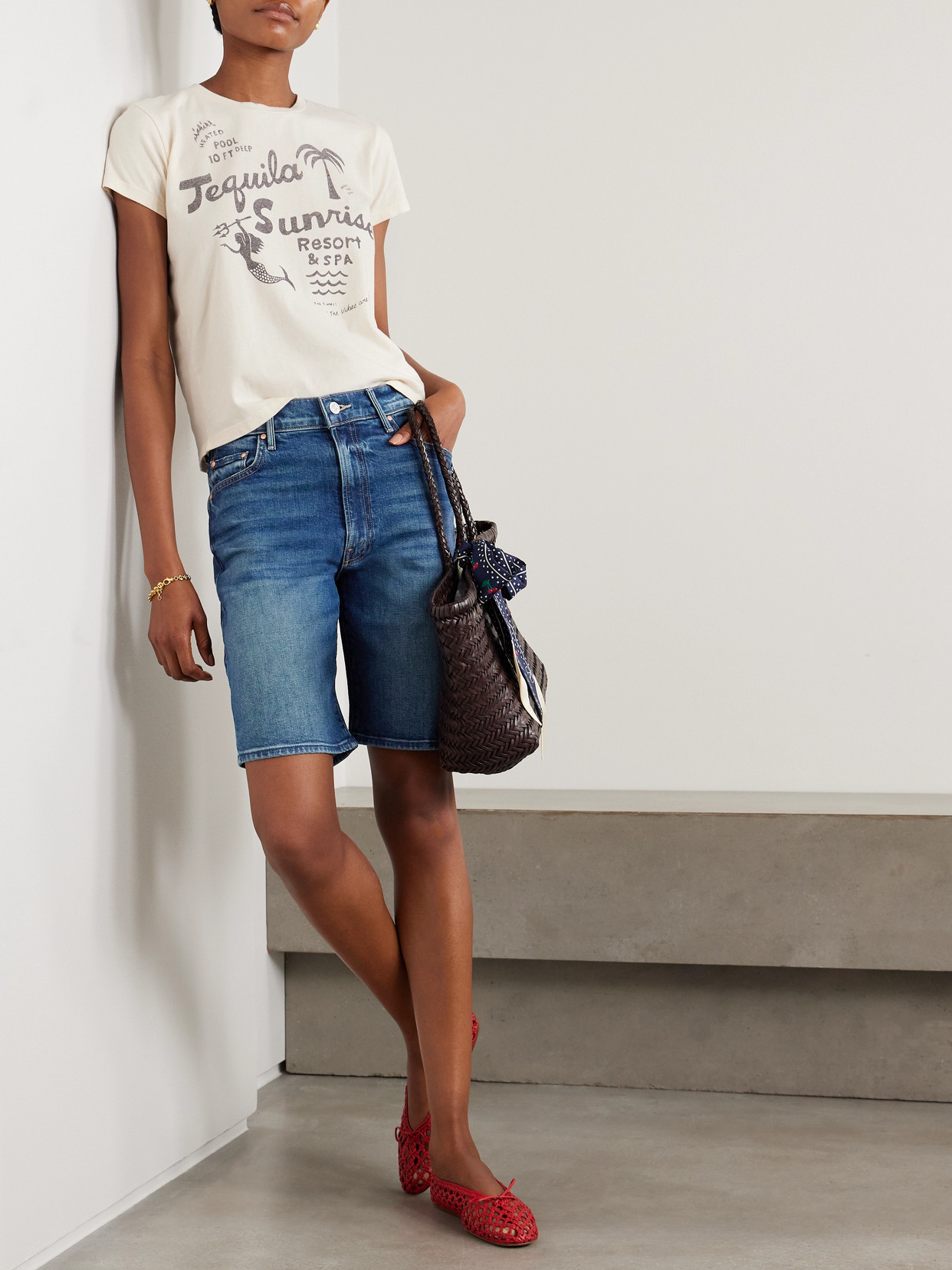 Mother The Undercover Bermuda Distressed Denim Shorts In Blue
