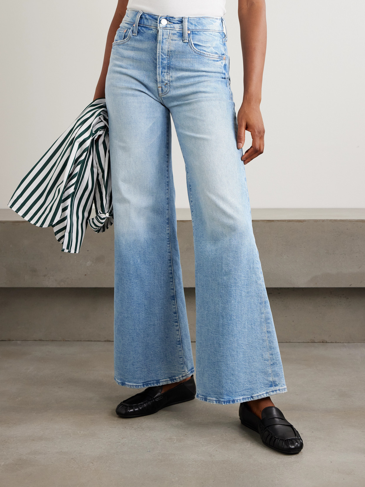 Mother The Tomcat Roller Sneak High-rise Wide-leg Jeans In Blue