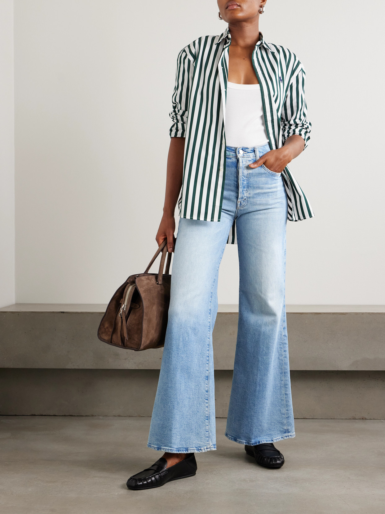 Mother The Tomcat Roller Sneak High-rise Wide-leg Jeans In Blue