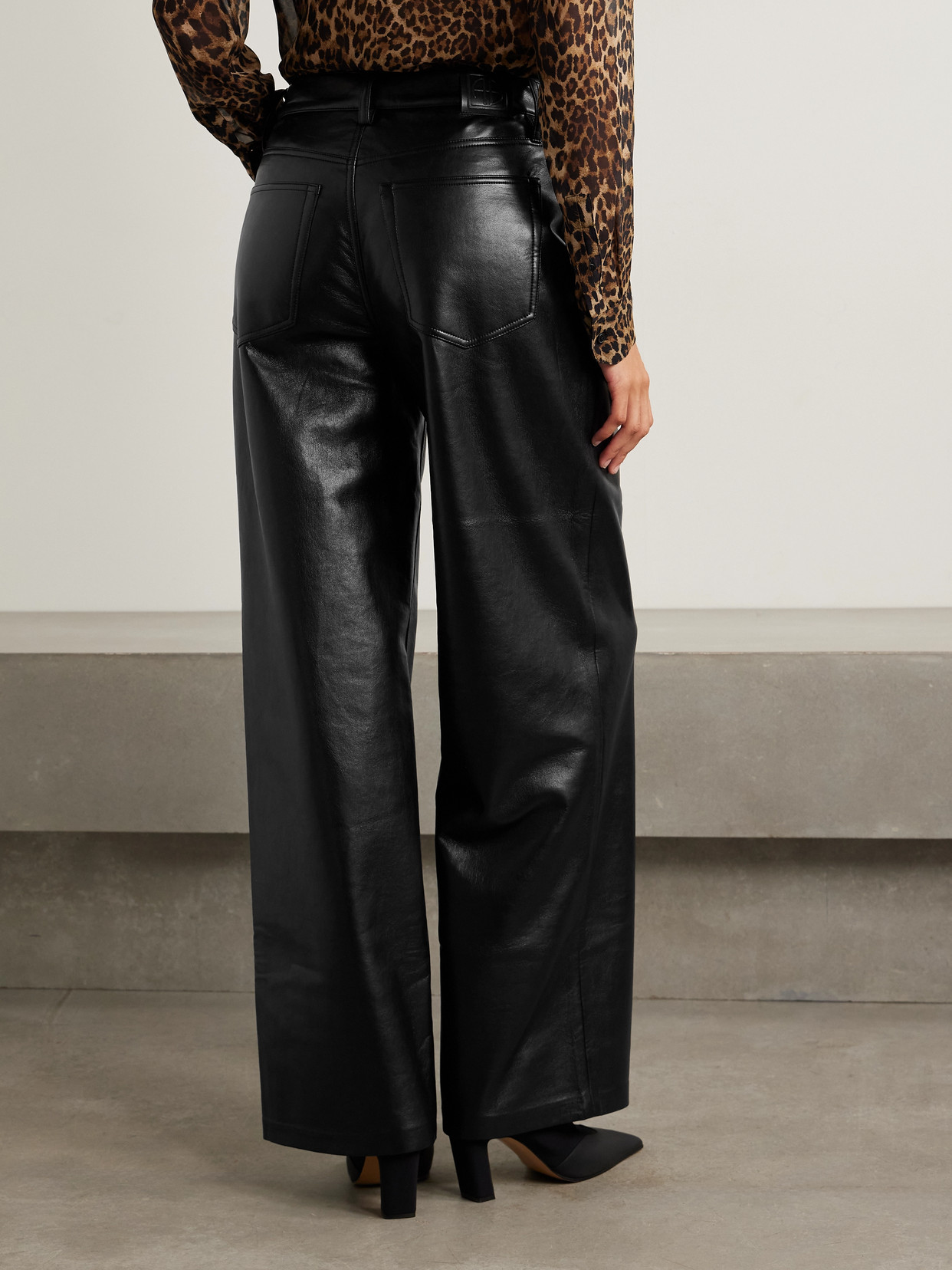 Anine Bing Manon Leather Wide-leg Pants In Black