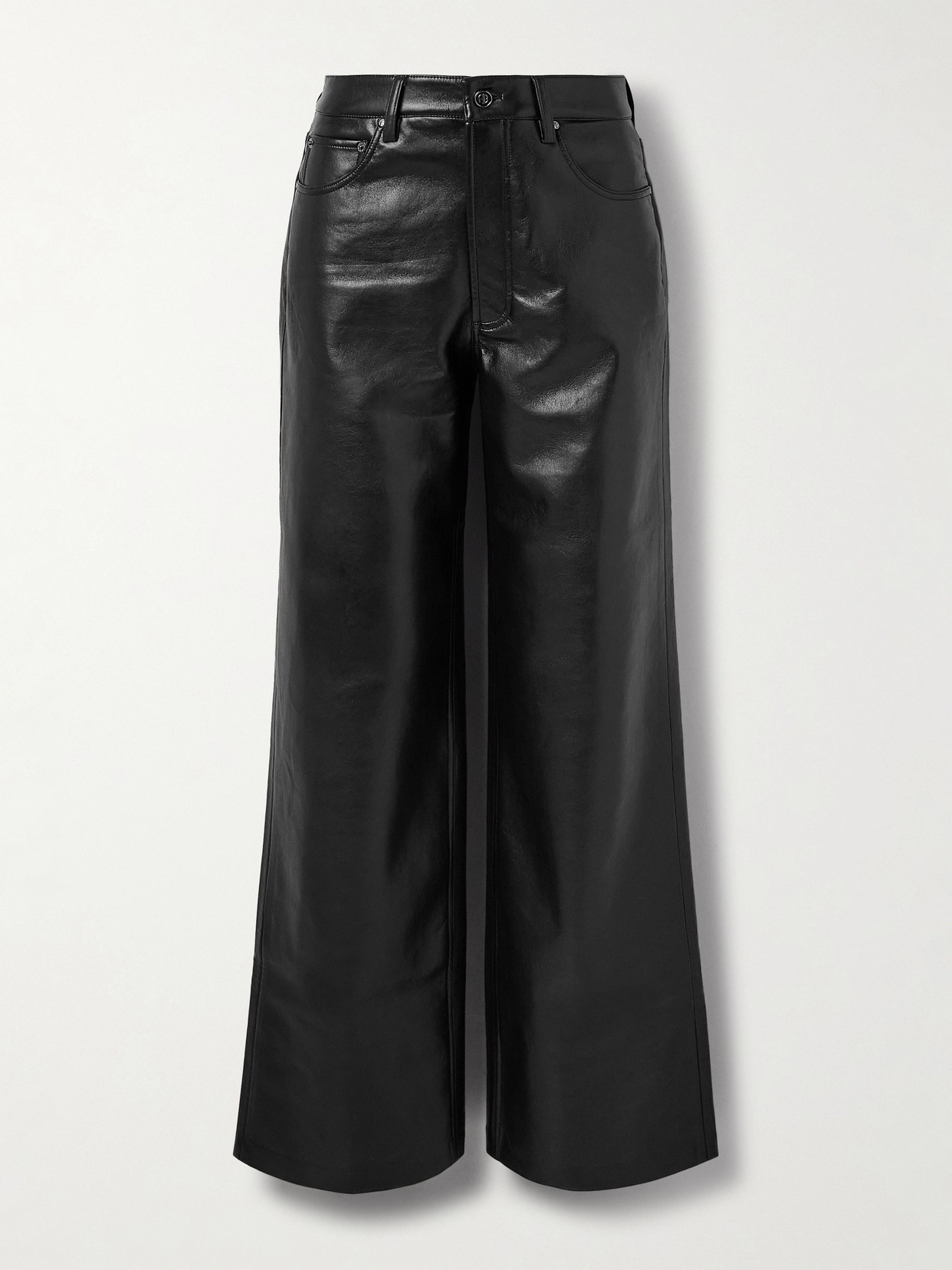 Anine Bing Manon Leather Wide-leg Pants In Black
