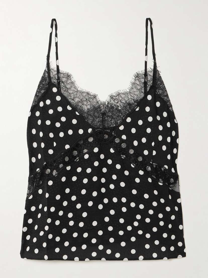 Anine Bing Amelie Lace-trimmed Polka-dot Crepe-jacquard Camisole