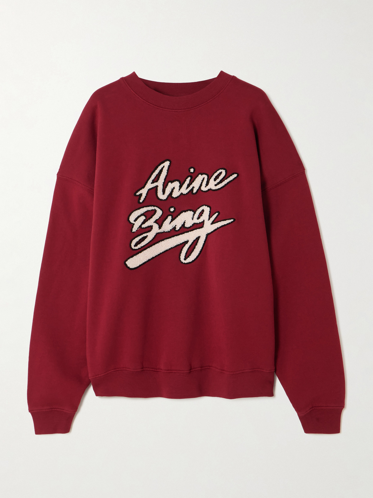 Anine Bing Miles Appliquéd Chenille-trimmed Cotton-jersey Sweatshirt In Red