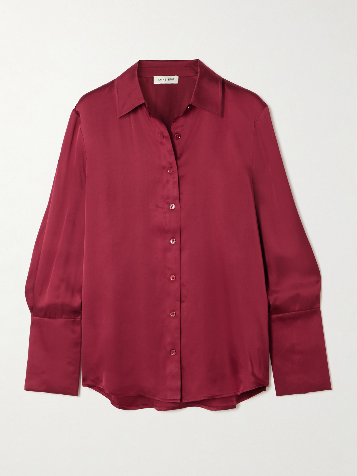 Anine Bing Amanda Silk-blend Satin Blouse In Burgundy
