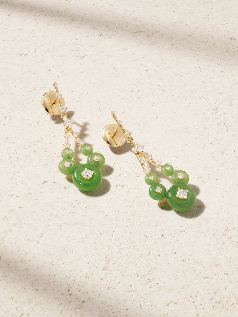 Fernando Jorge Gravity Small 18-karat Gold, Jade And Diamond Earrings