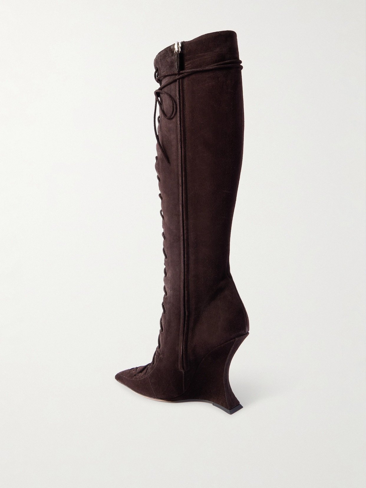 Paris Texas Nina Suede Lace-up Wedge Knee Boots In Brown