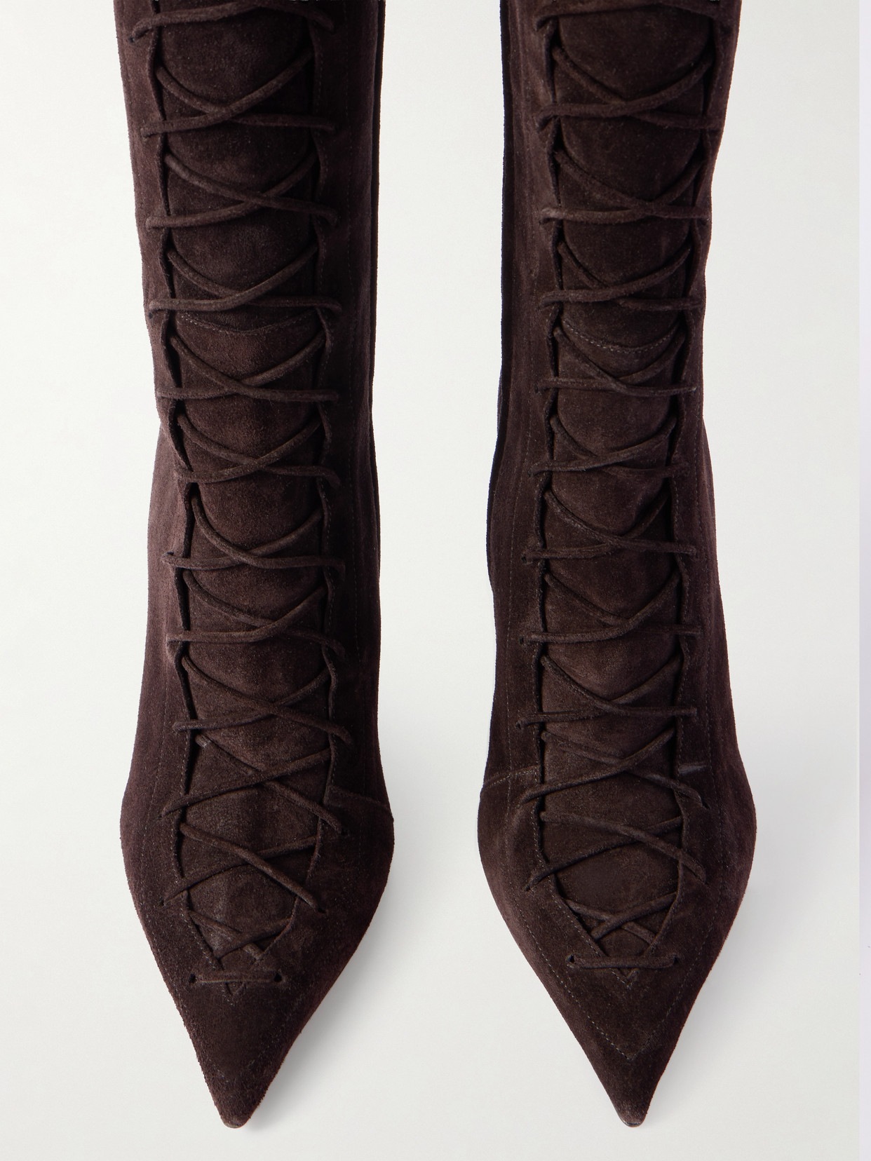 Paris Texas Nina Suede Lace-up Wedge Knee Boots In Brown