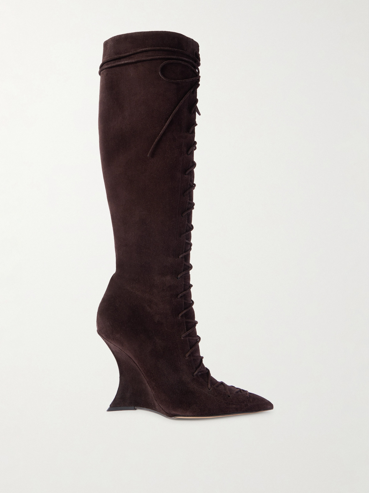 Paris Texas Nina Suede Lace-up Wedge Knee Boots In Brown