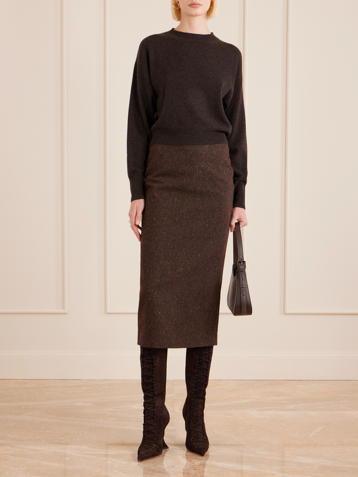 Paris Texas Nina Suede Lace-up Wedge Knee Boots In Brown