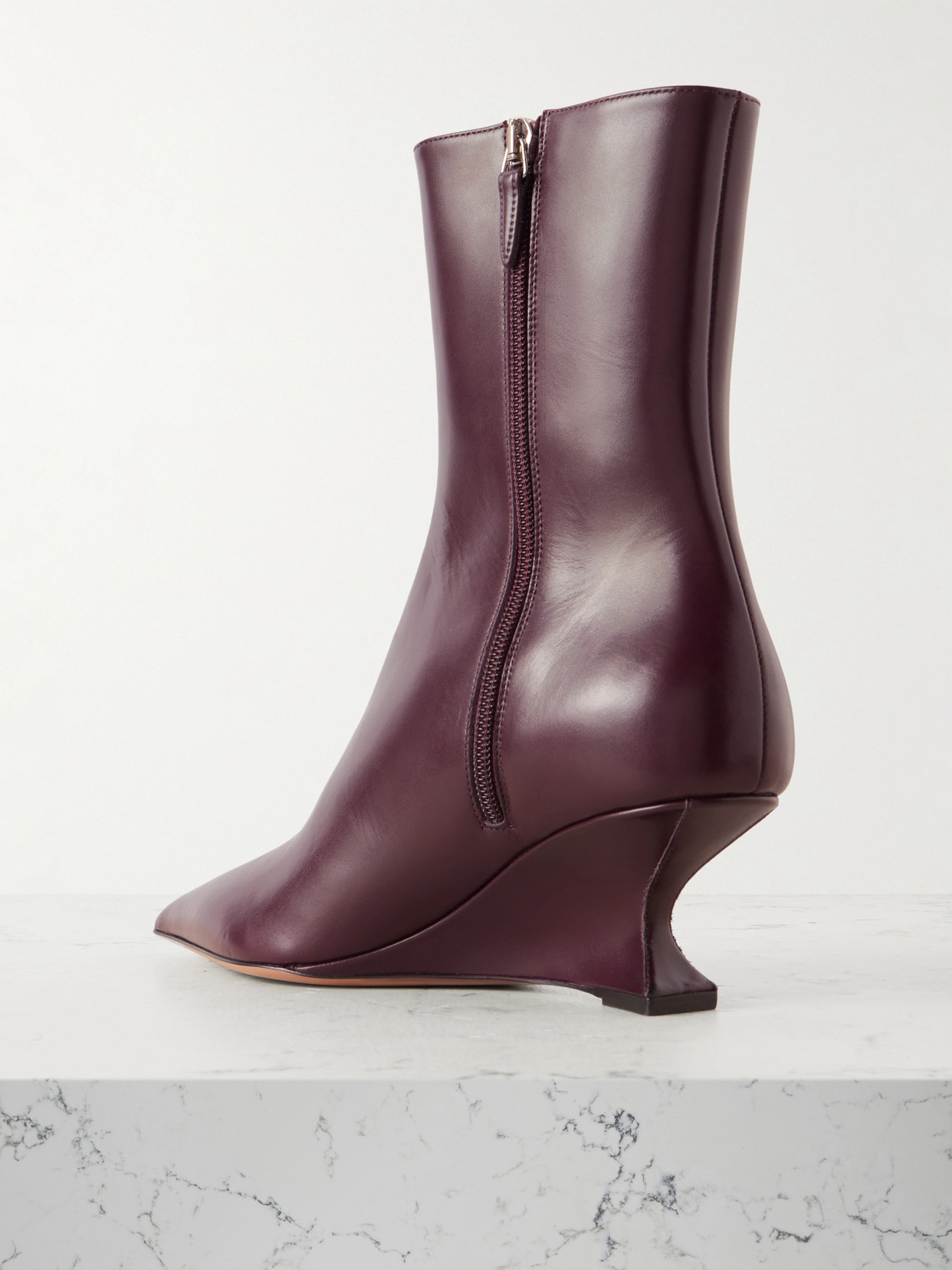 Paris Texas Nina Leather Wedge Ankle Boots In Burgundy