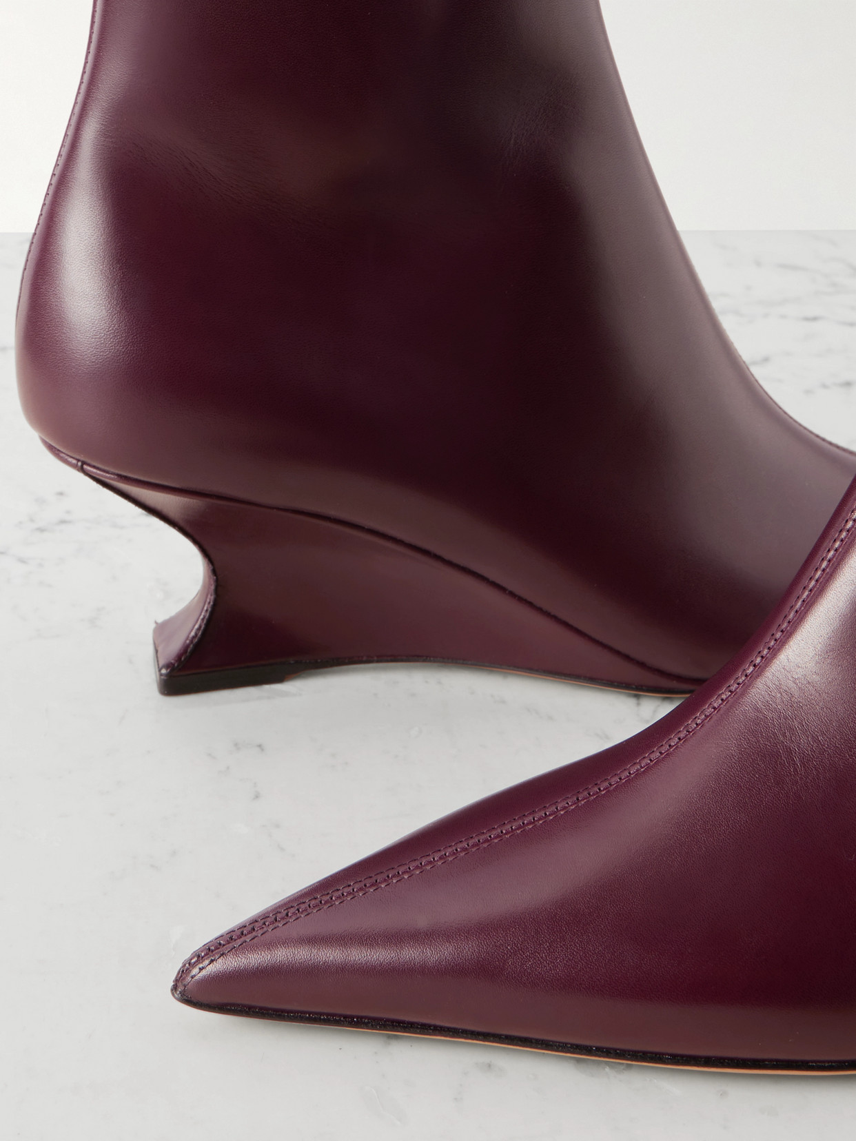 Paris Texas Nina Leather Wedge Ankle Boots In Burgundy