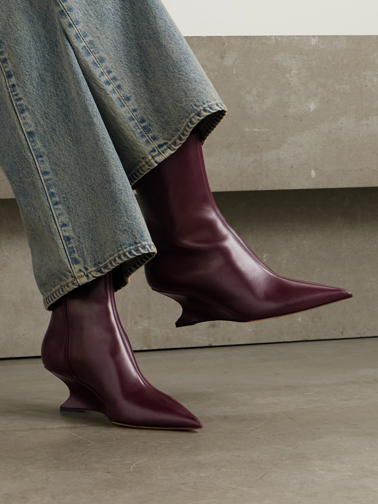 Paris Texas Nina Leather Wedge Ankle Boots In Burgundy