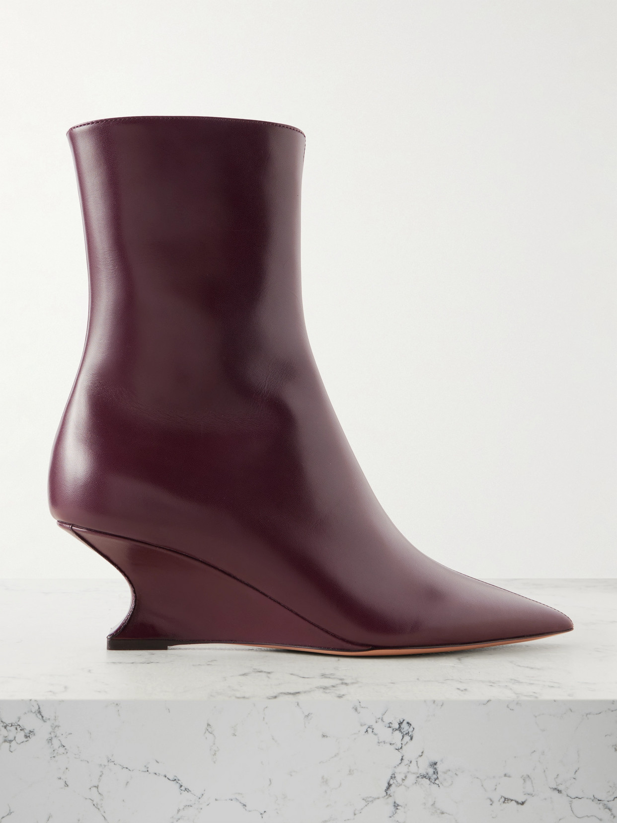 Paris Texas Nina Leather Wedge Ankle Boots In Burgundy