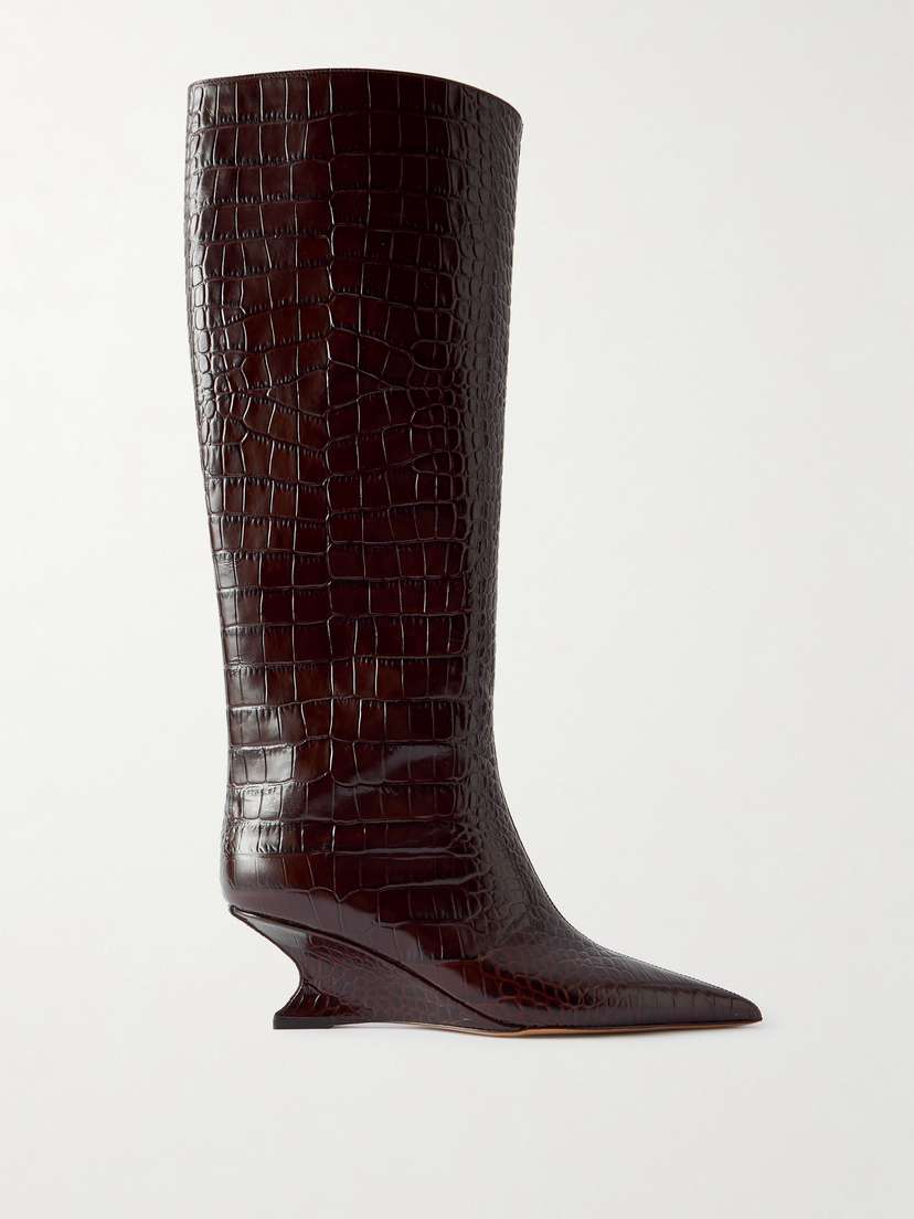 Paris Texas Nina Croc-effect Leather Knee Boots