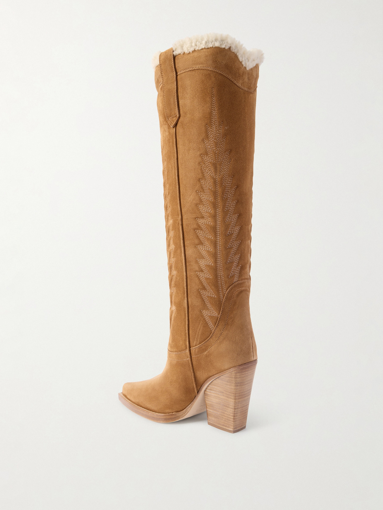 Paris Texas El Dorado Embroidered Shearling-lined Suede Knee Boots In Brown