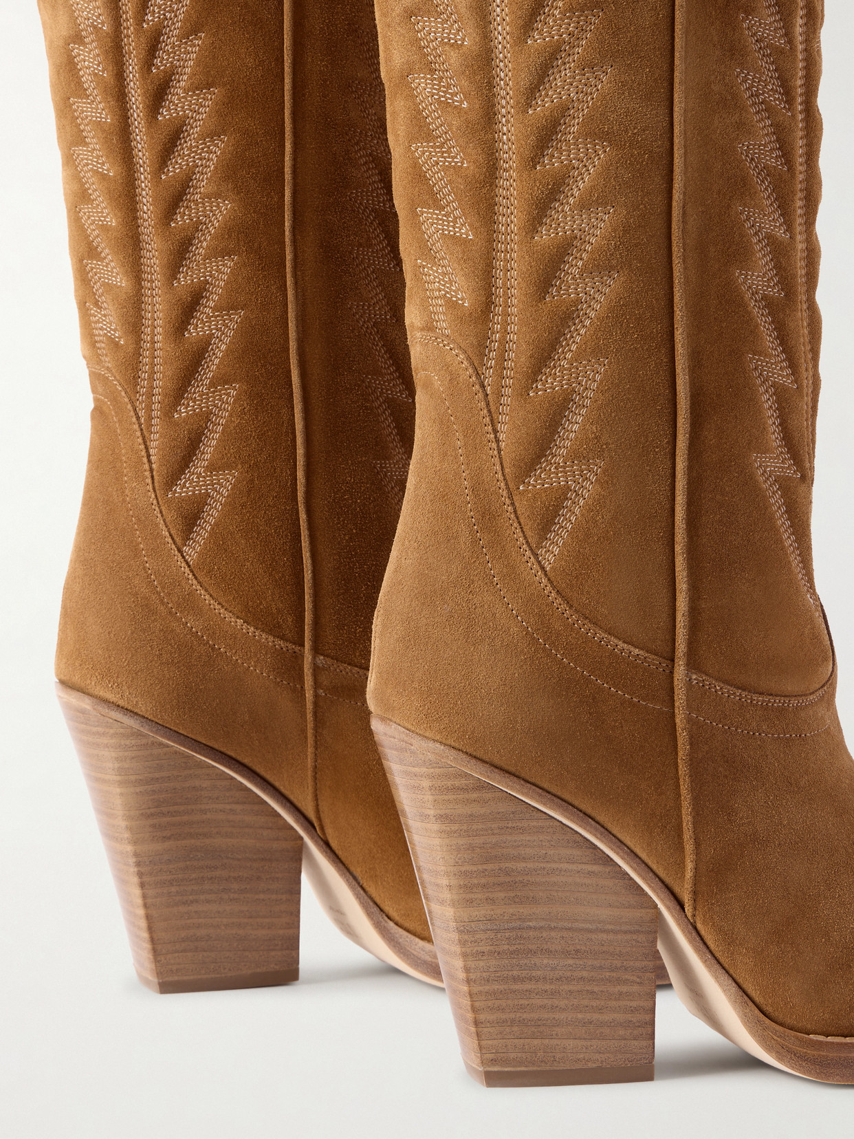Paris Texas El Dorado Embroidered Shearling-lined Suede Knee Boots In Brown