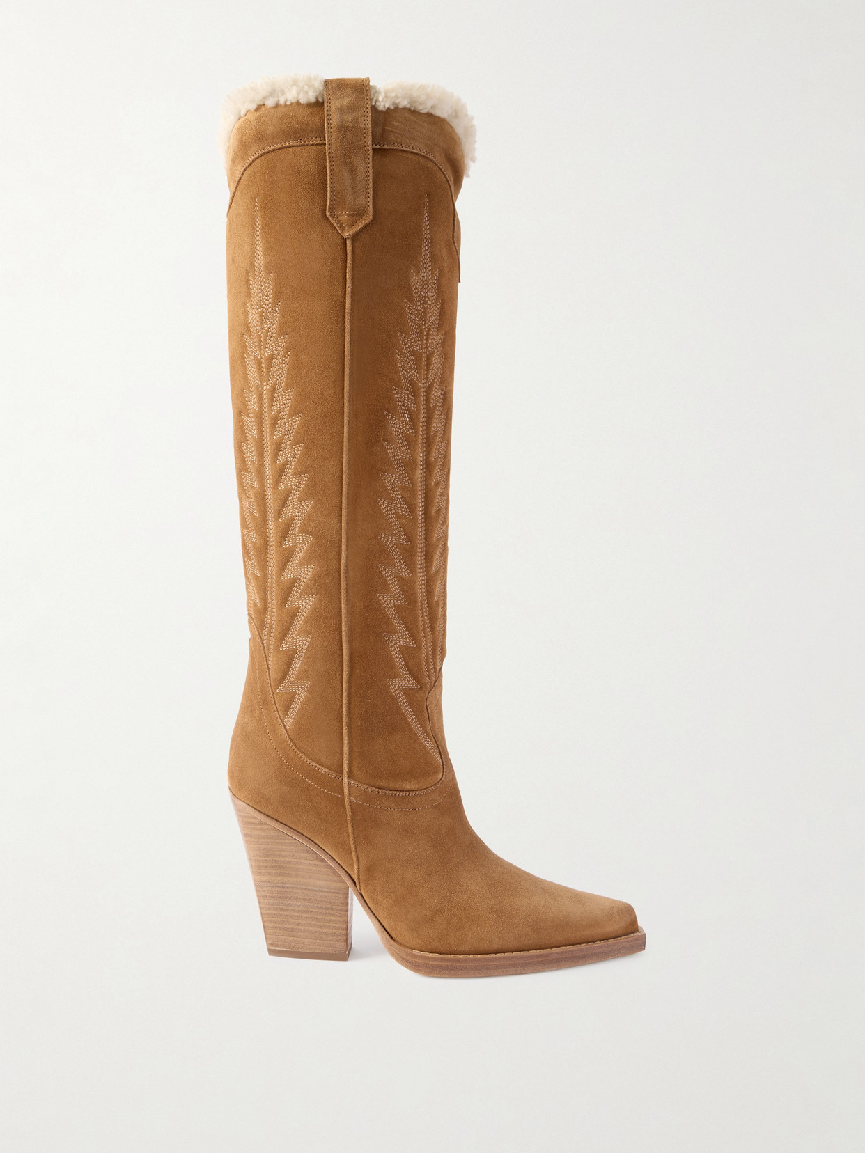 Paris Texas El Dorado Embroidered Shearling-lined Suede Knee Boots In Brown
