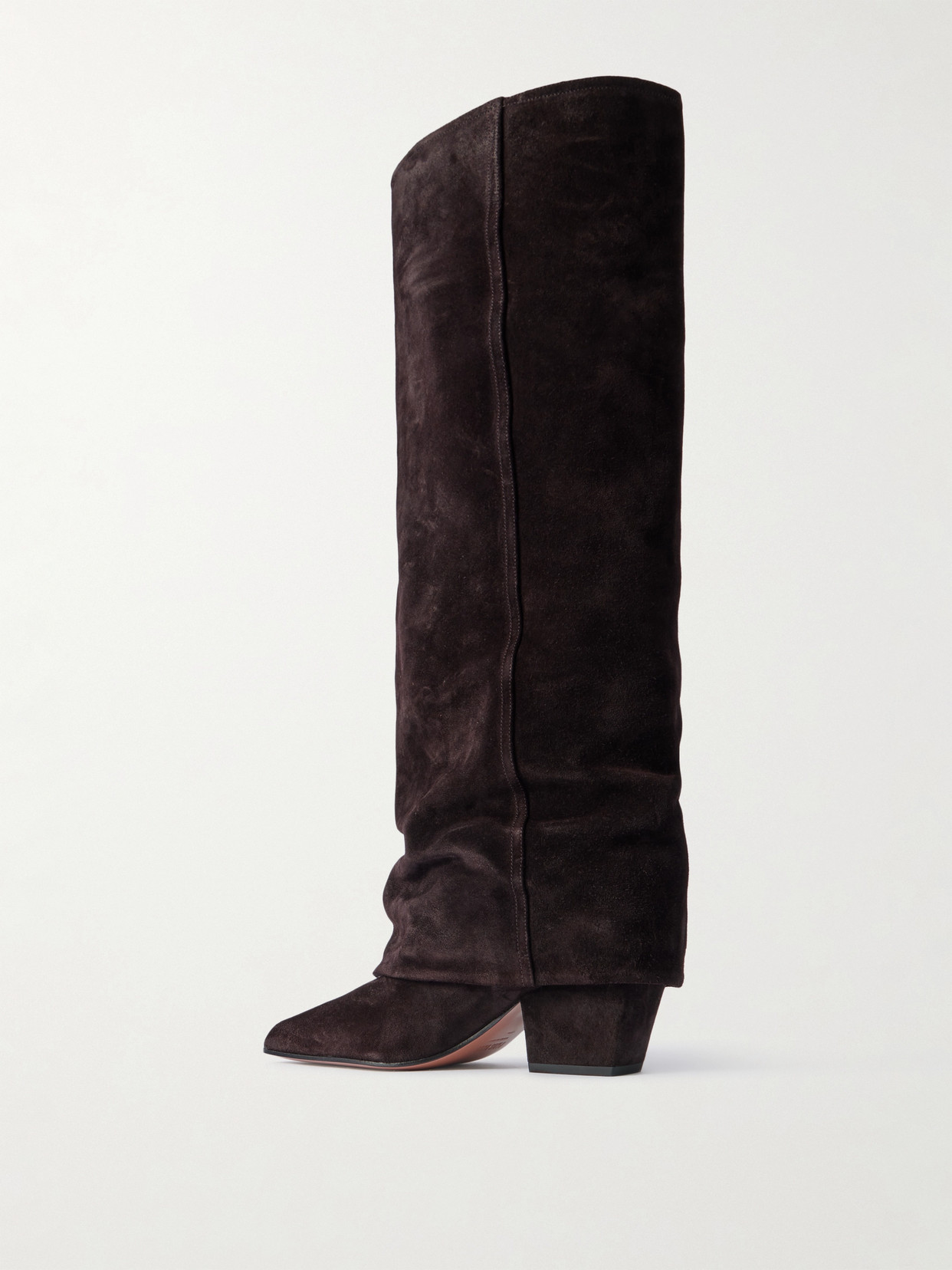 Paris Texas Jane Folded Suede Knee Boots In Brown