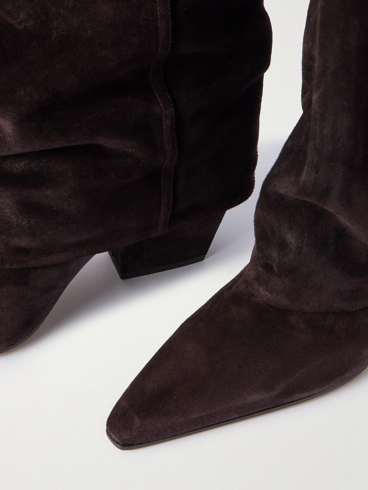 Paris Texas Jane Folded Suede Knee Boots In Brown