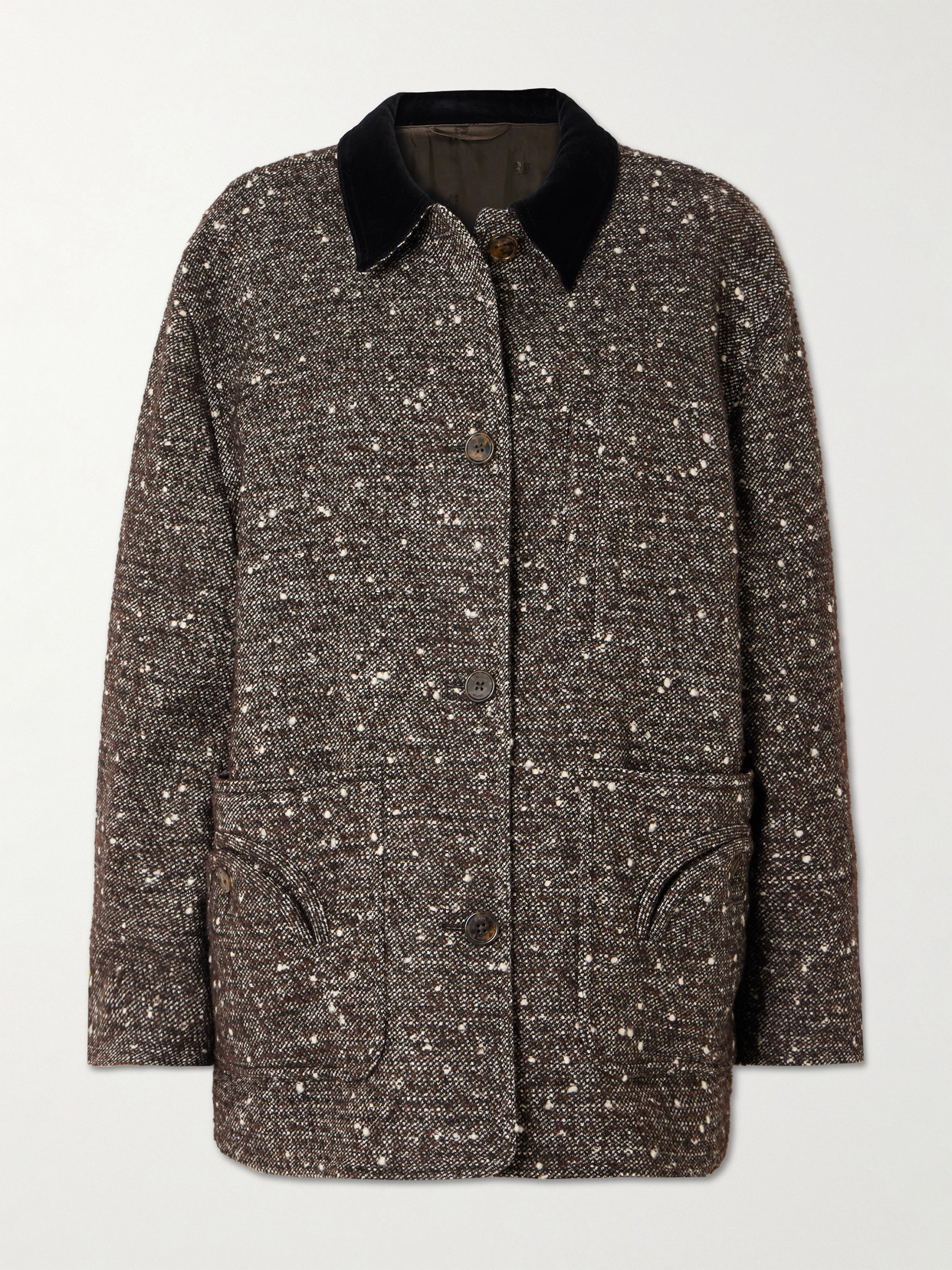 Blazé Milano Clelia Velvet-trimmed Bouclé Jacket In Brown