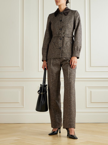 Blazé Milano Sarissa belted velvet-trimmed tweed jacket