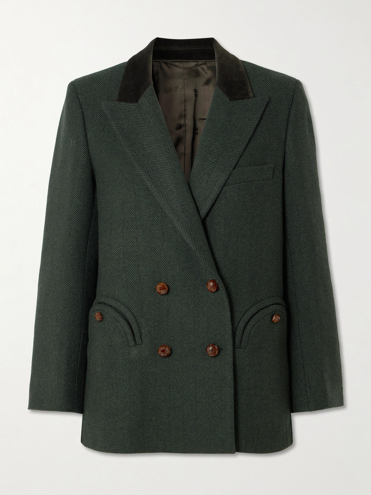 Blazé Milano Everynight Velvet-trimmed Herringbone Wool-blend Blazer In Green
