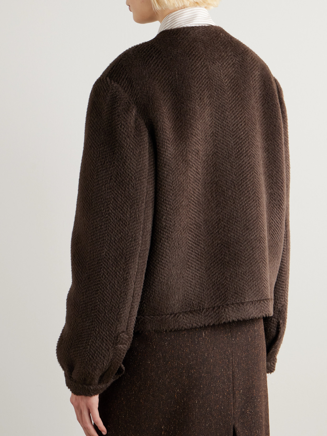 Blazé Milano This Is It Gliss Herringbone Alpaca And Wool-blend Jacket In Brown