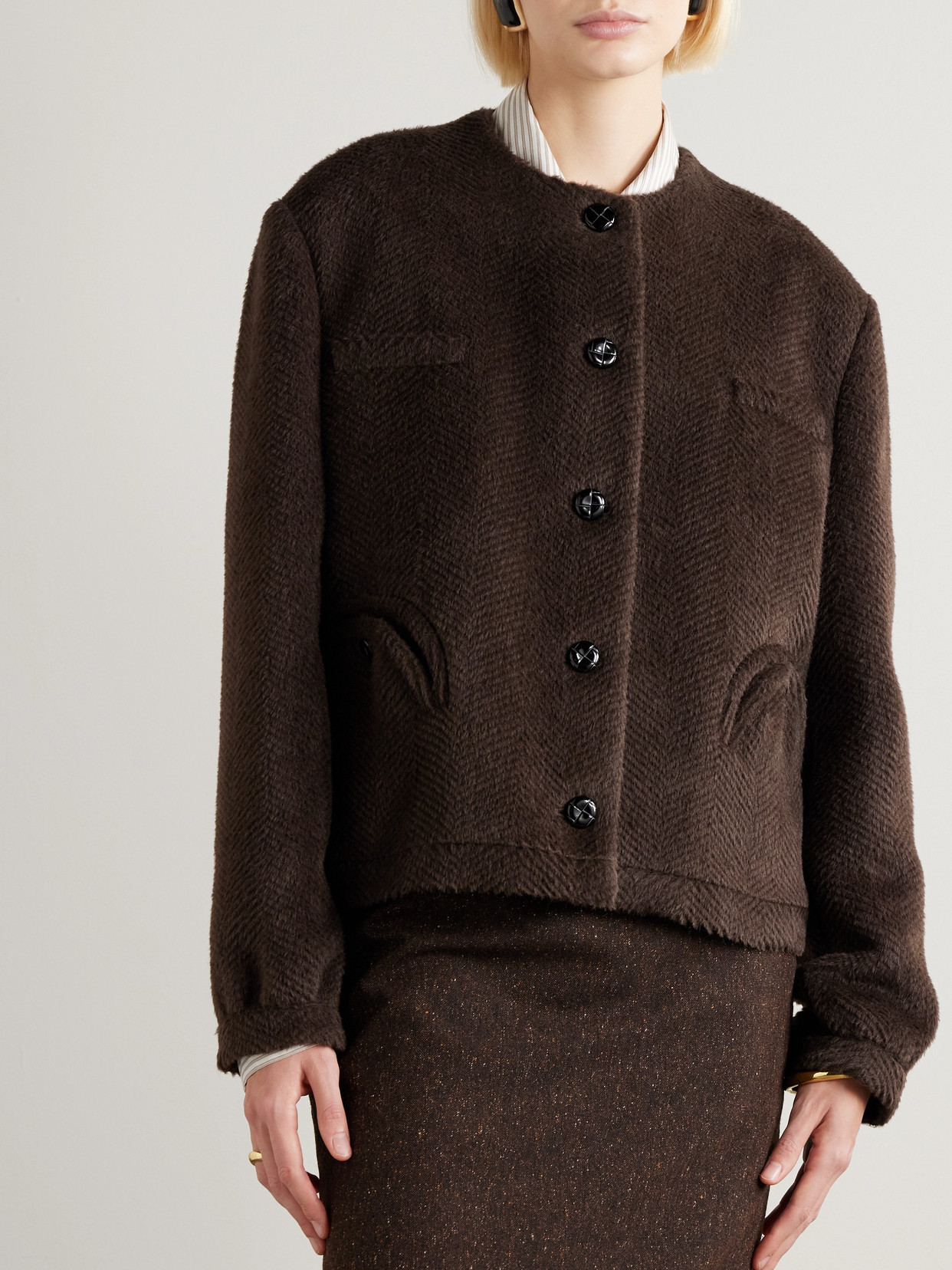Blazé Milano This Is It Gliss Herringbone Alpaca And Wool-blend Jacket In Brown