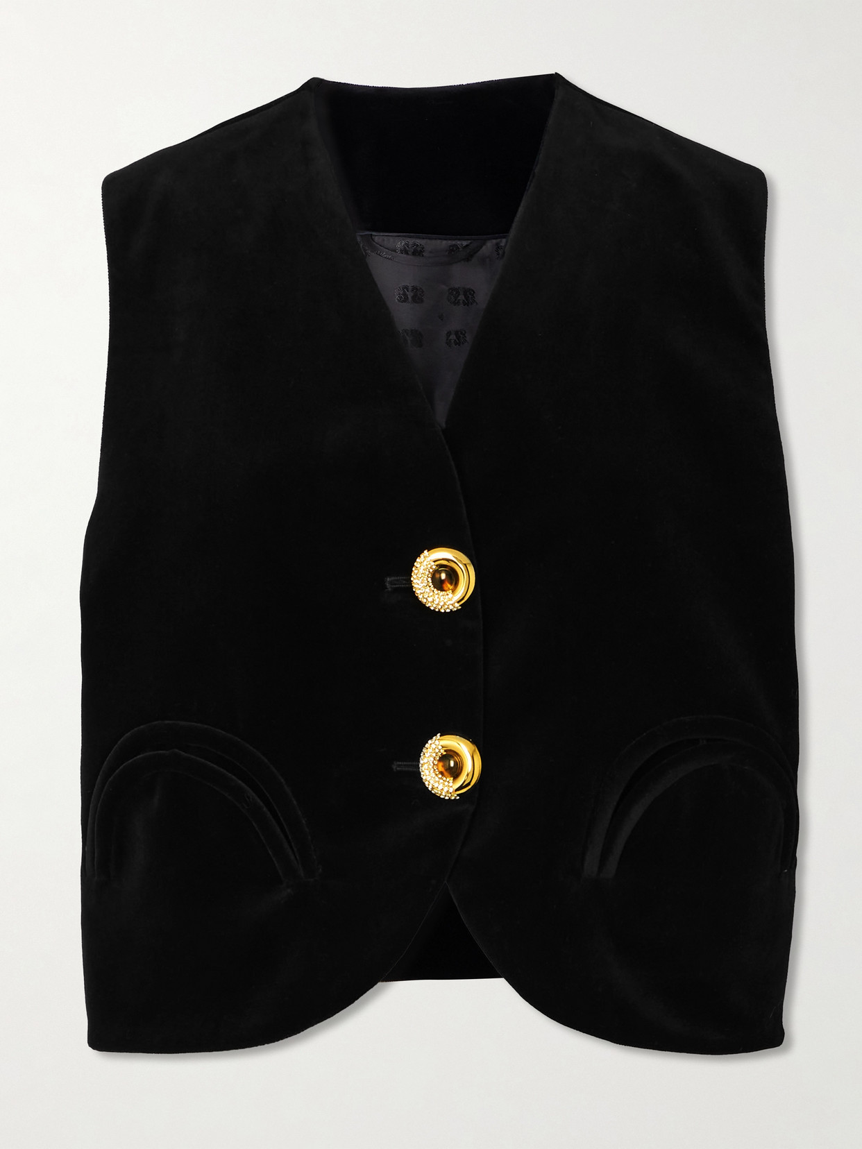Blazé Milano Jealousy Gliss Crystal-embellished Cotton-velvet Vest In Black