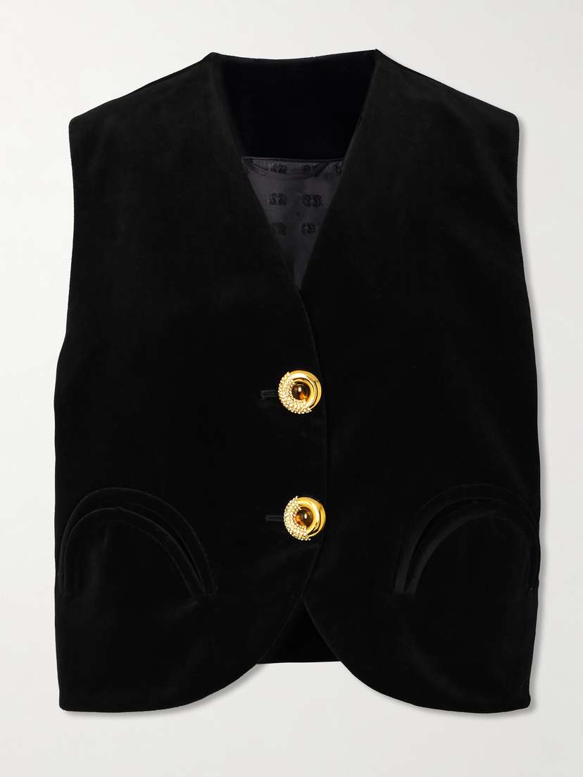 Blazé Milano Jealousy Gliss Crystal-embellished Cotton-velvet Vest