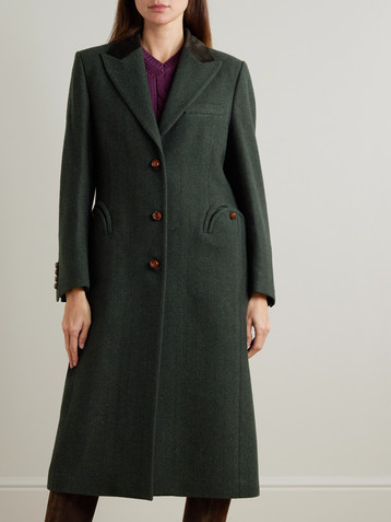 Blazé Milano Heck velvet-trimmed herringbone wool coat