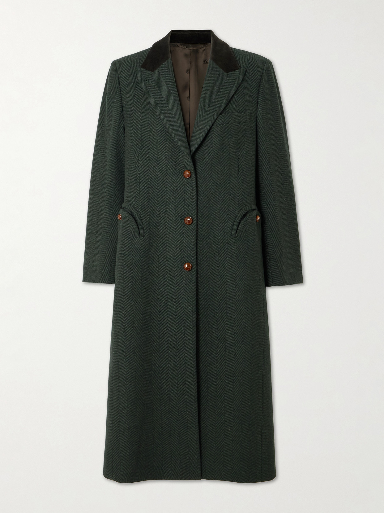 Blazé Milano Heck Velvet-trimmed Herringbone Wool Coat In Green