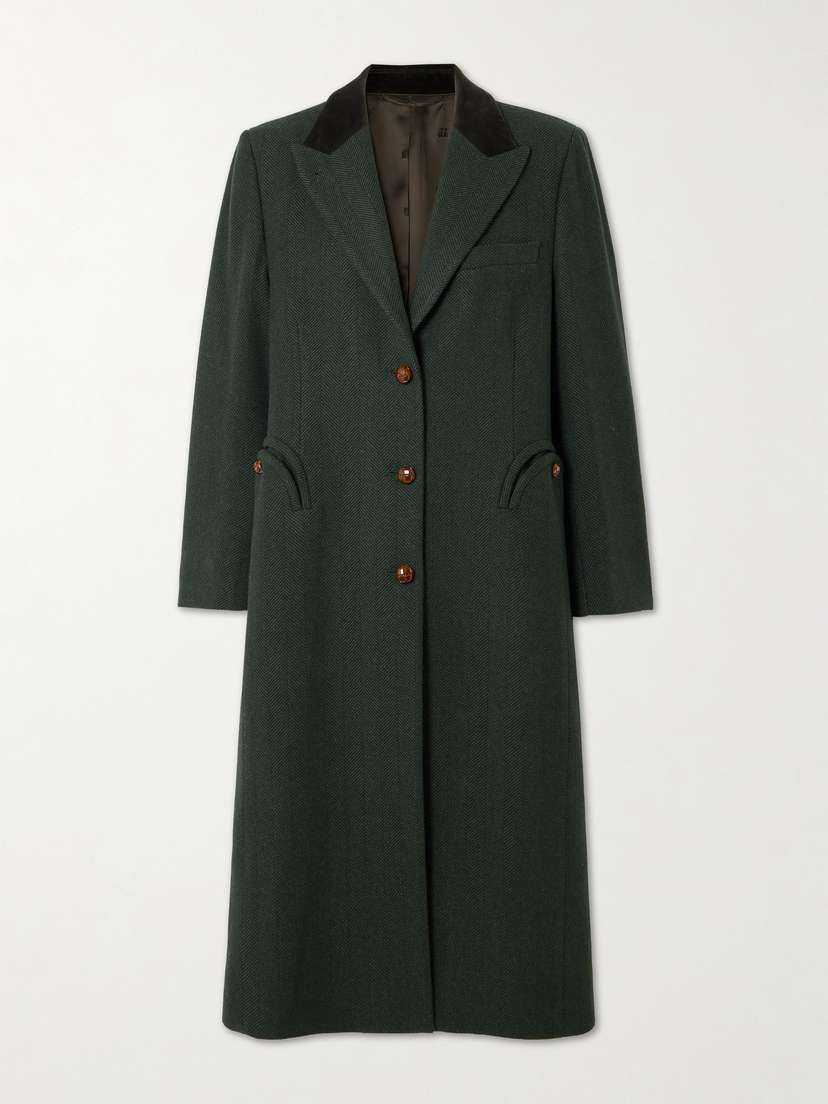 Blazé Milano Heck Velvet-trimmed Herringbone Wool Coat