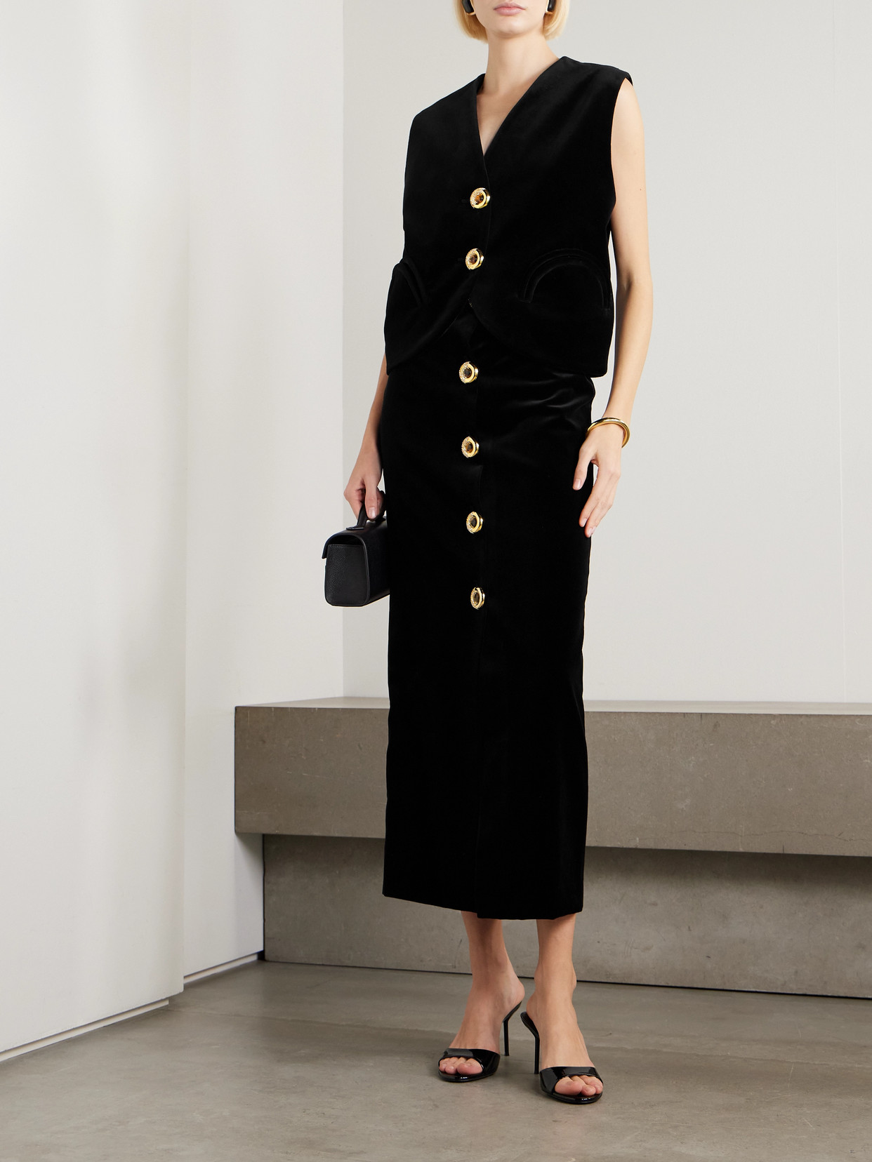 Blazé Milano Jealousy Sussex Cotton-velvet Maxi Skirt In Black