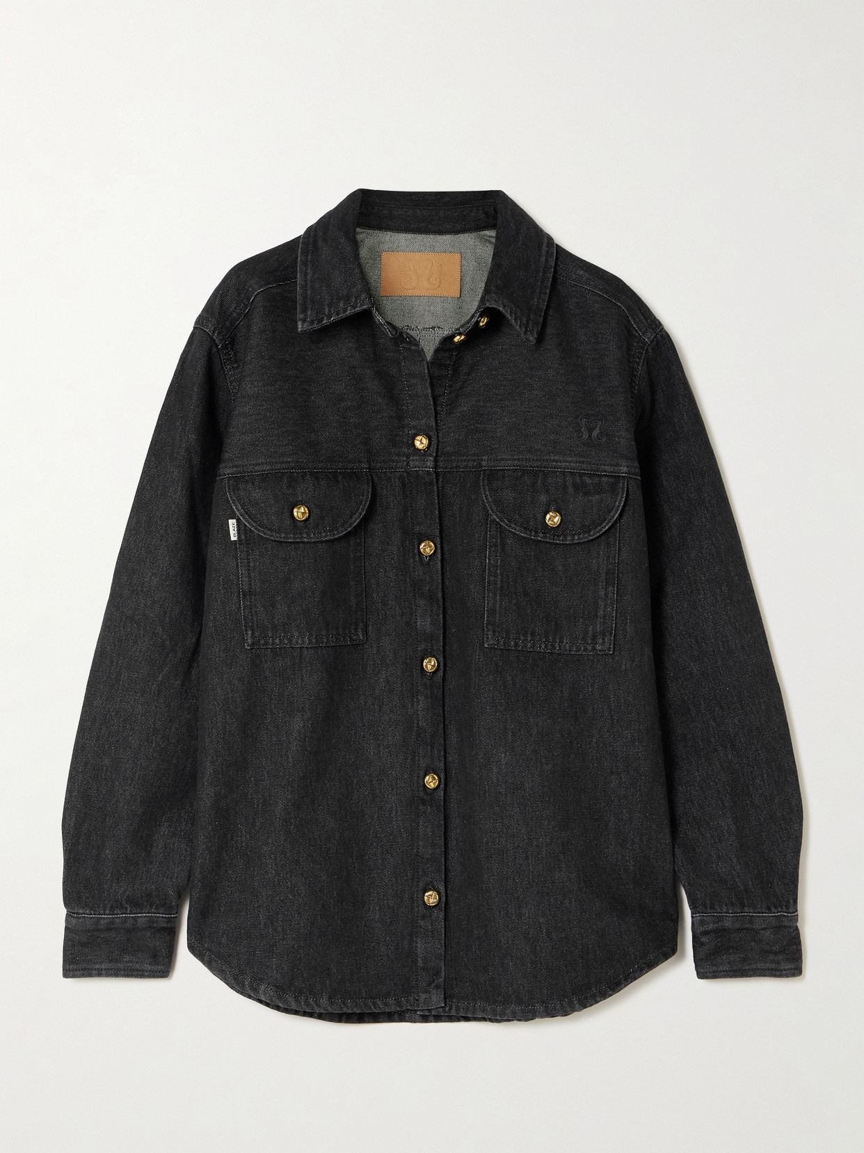 Blazé Milano Berber Embroidered Denim Shirt In Black